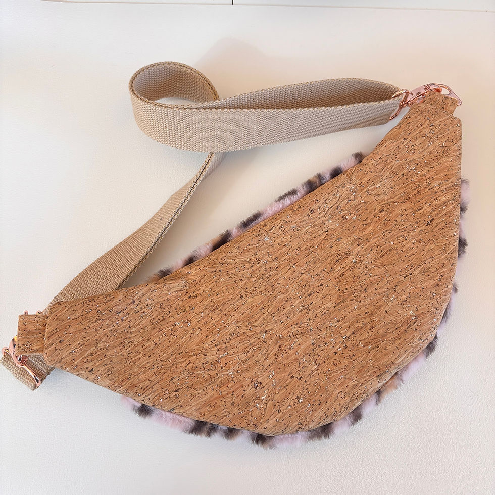 Miniature : Sac Banane - Liège et Fausse fourrure léopard rose