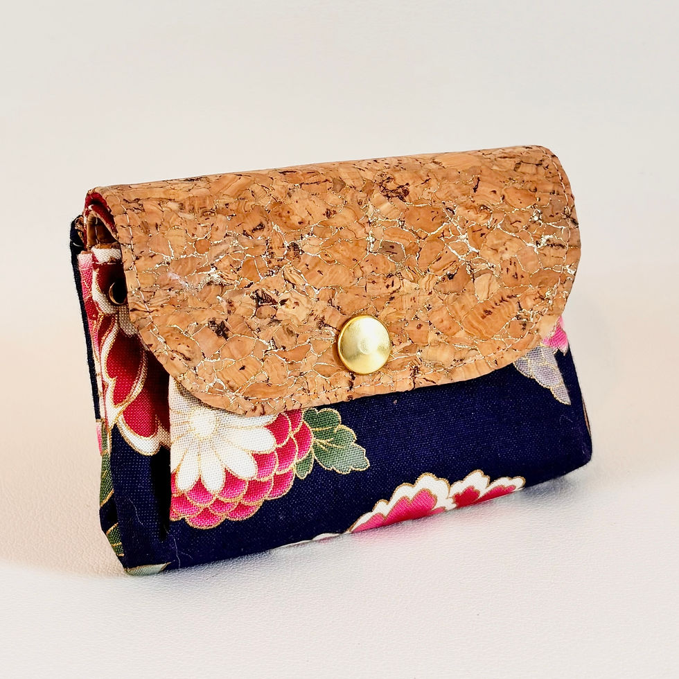 Porte-monnaie Poppy - Coton japonais Fleuri bleu moyen