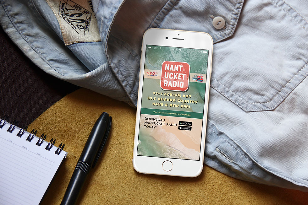 Nantucket Radio App Launch Graphic 1 displayed on a mobile platform