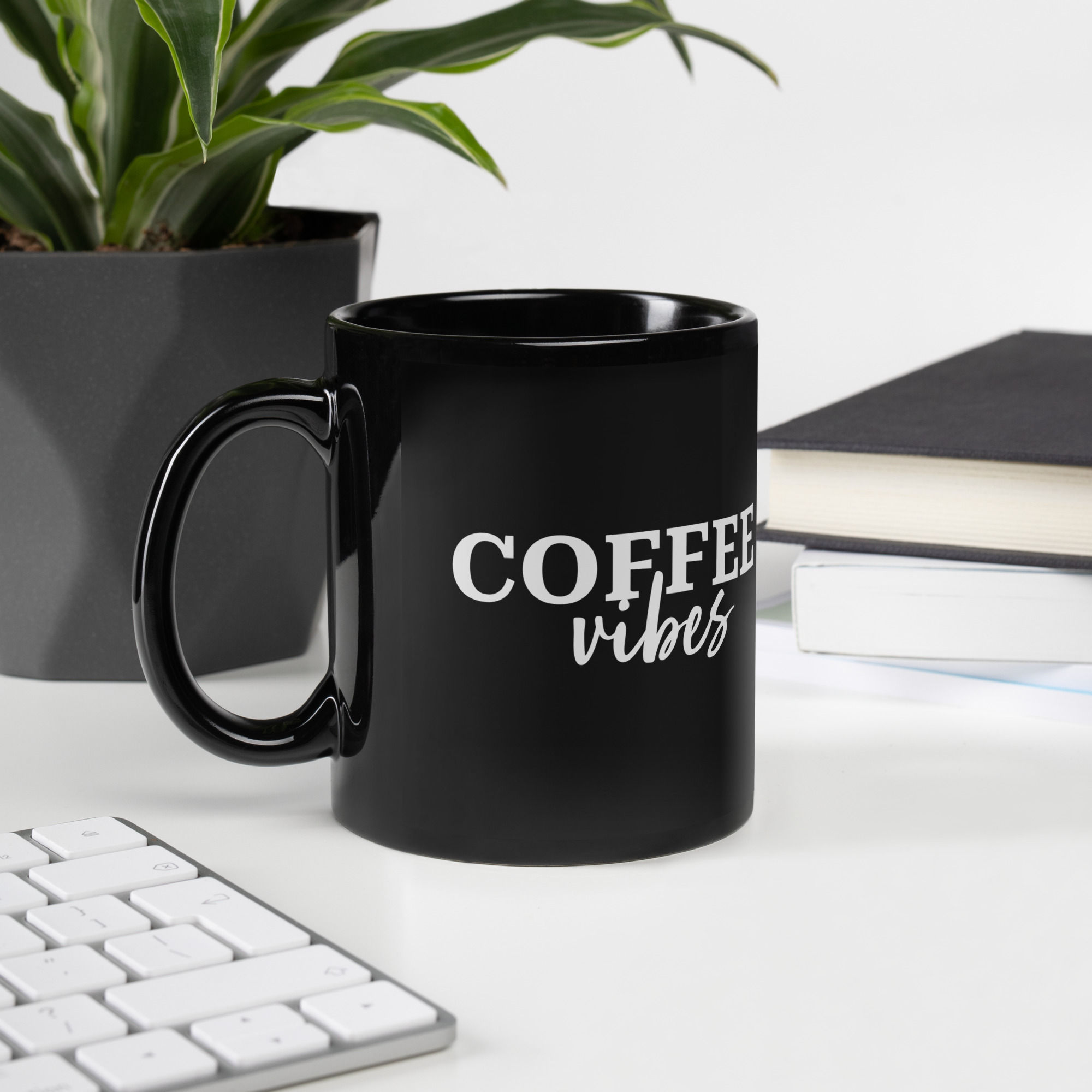 'Coffee Vibes' Black Glossy Mug