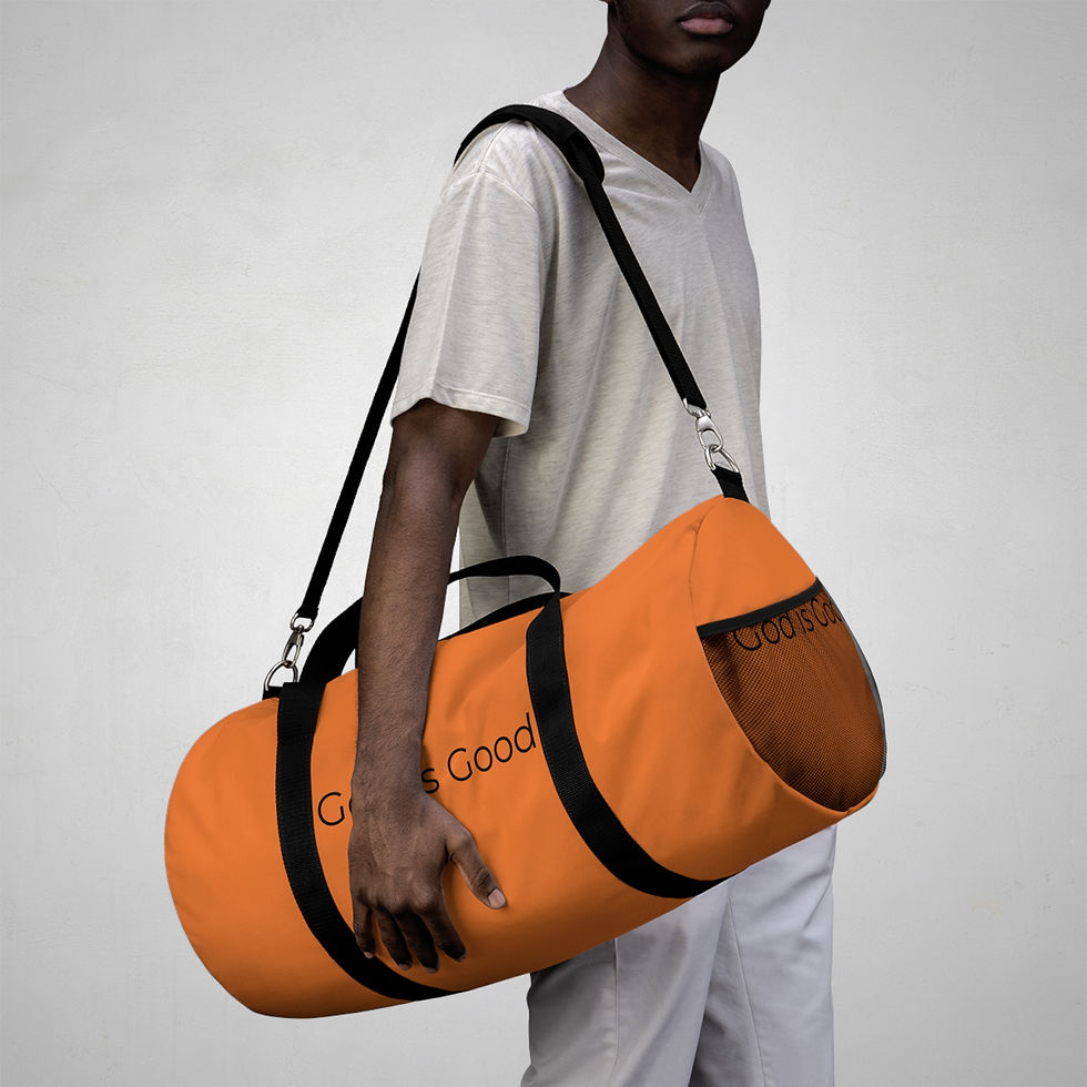 Thumbnail: "God is Good" Light Orange Duffel Bag, Gym Bag, Travel Bag, Unisex 