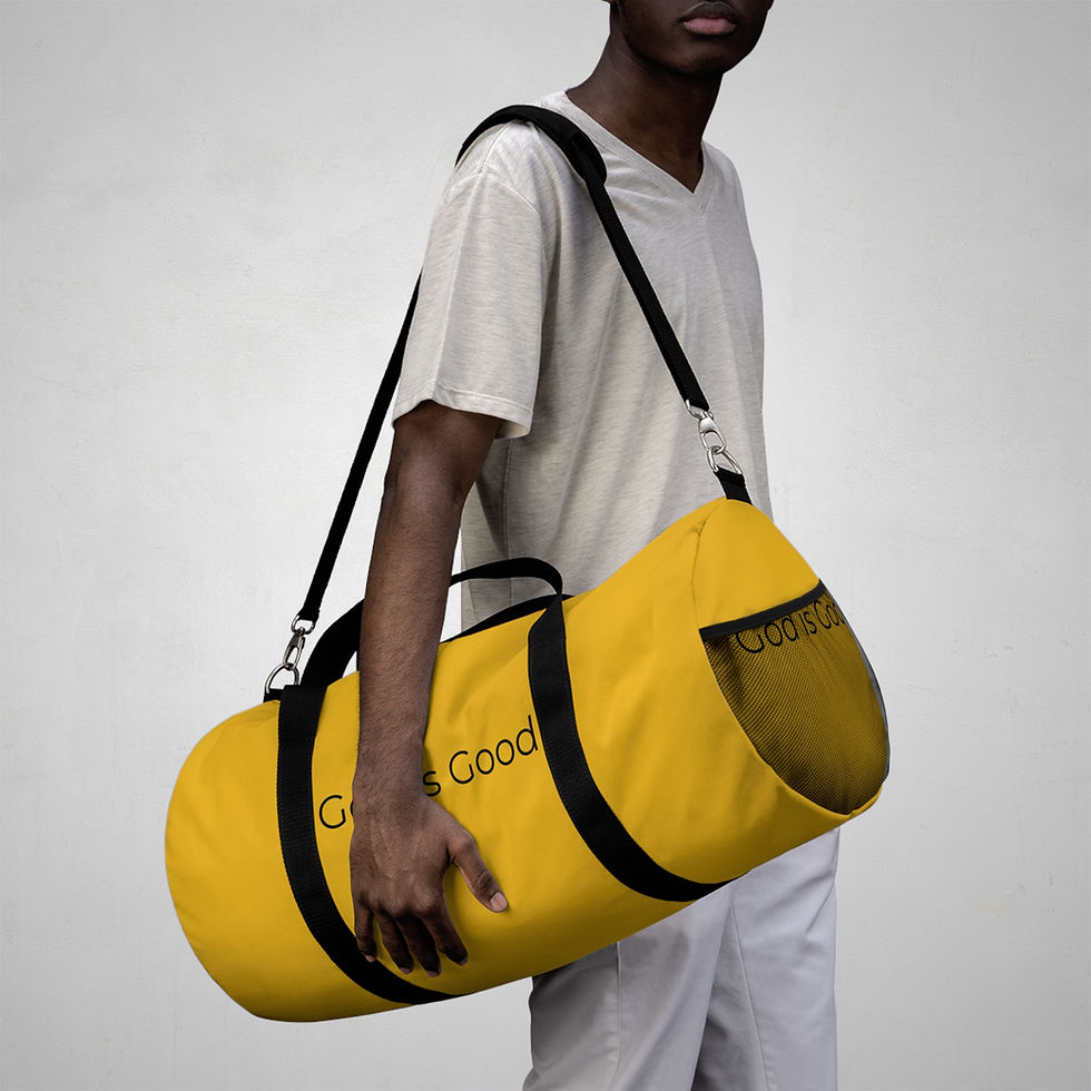 Thumbnail: "God is Good" Yellow Duffel Bag, Gym Bag, Travel Bag, Unisex 