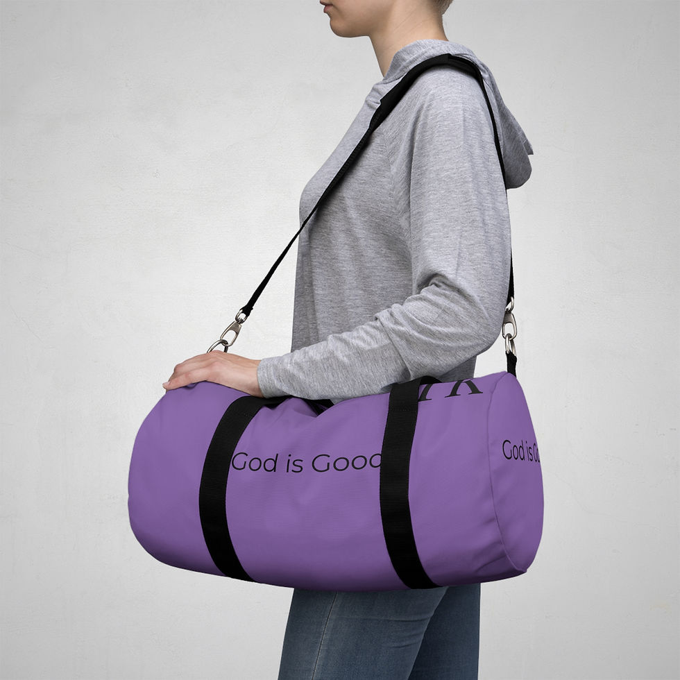 Thumbnail: "God is Good" Purple Duffel Bag, Gym Bag, Travel Bag, Unisex 