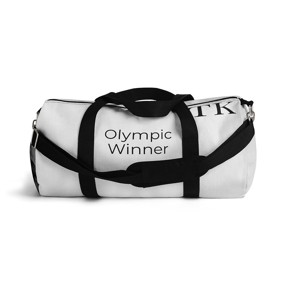 Thumbnail: "Olympic Winner" White Duffel Bag, Gym Bag, Travel Bag, Unisex 