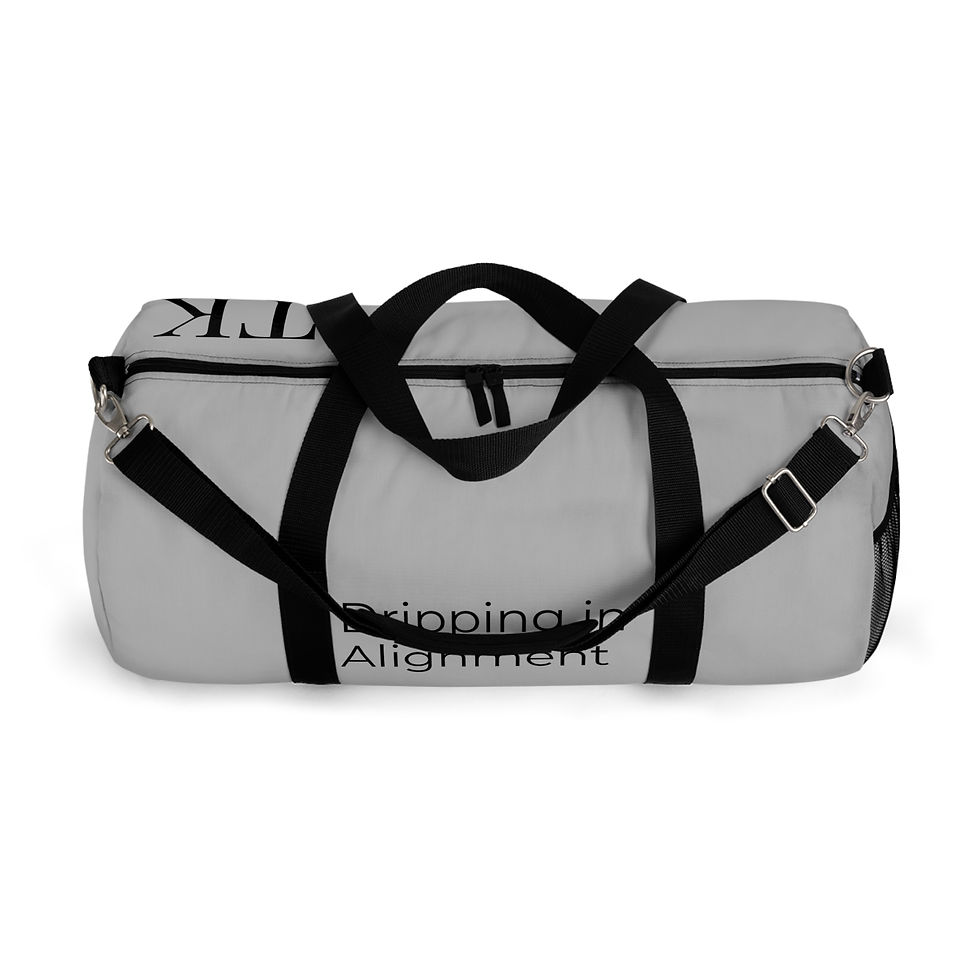 Thumbnail: "Dripping in Alignment" Light Gray Duffel Bag, Gym Bag, Travel Bag, Unisex 