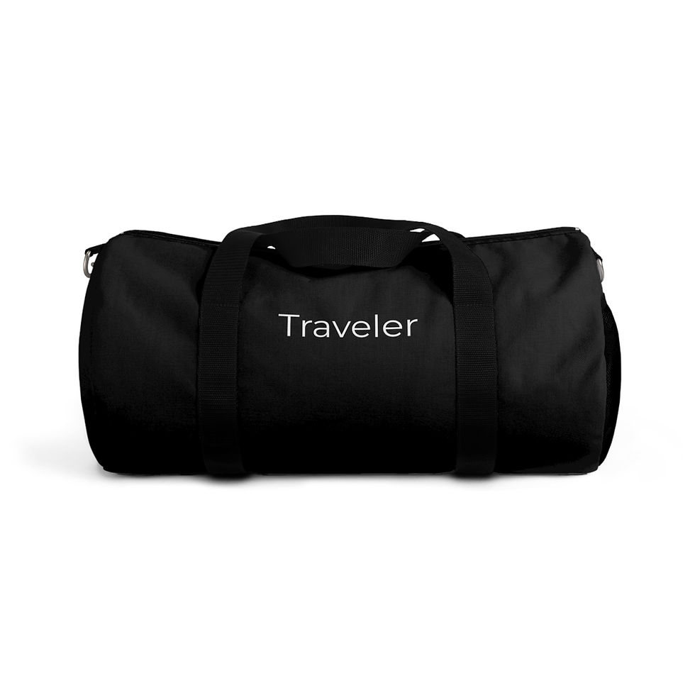 Thumbnail: "Traveler" Black Duffel Bag, Gym Bag, Travel Bag, Unisex 