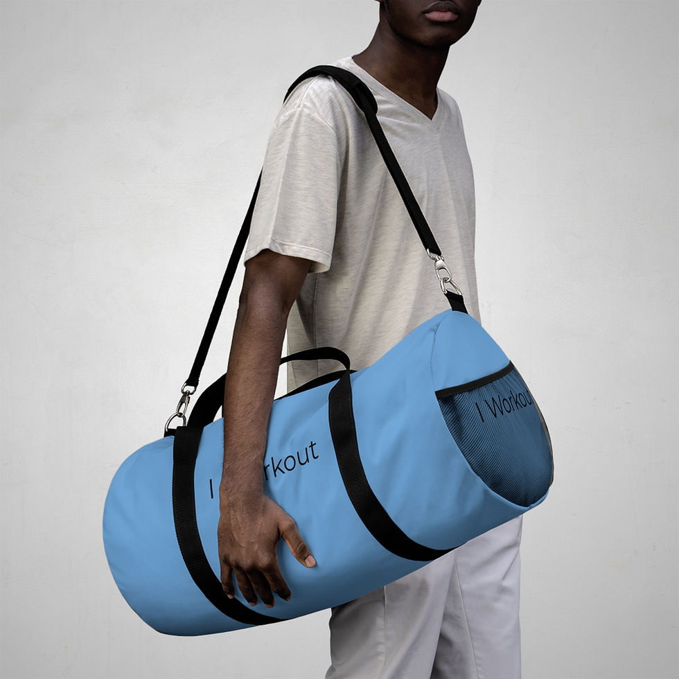 Thumbnail: "I Workout" Light Blue Duffel Bag, Gym Bag, Travel Bag, Unisex 