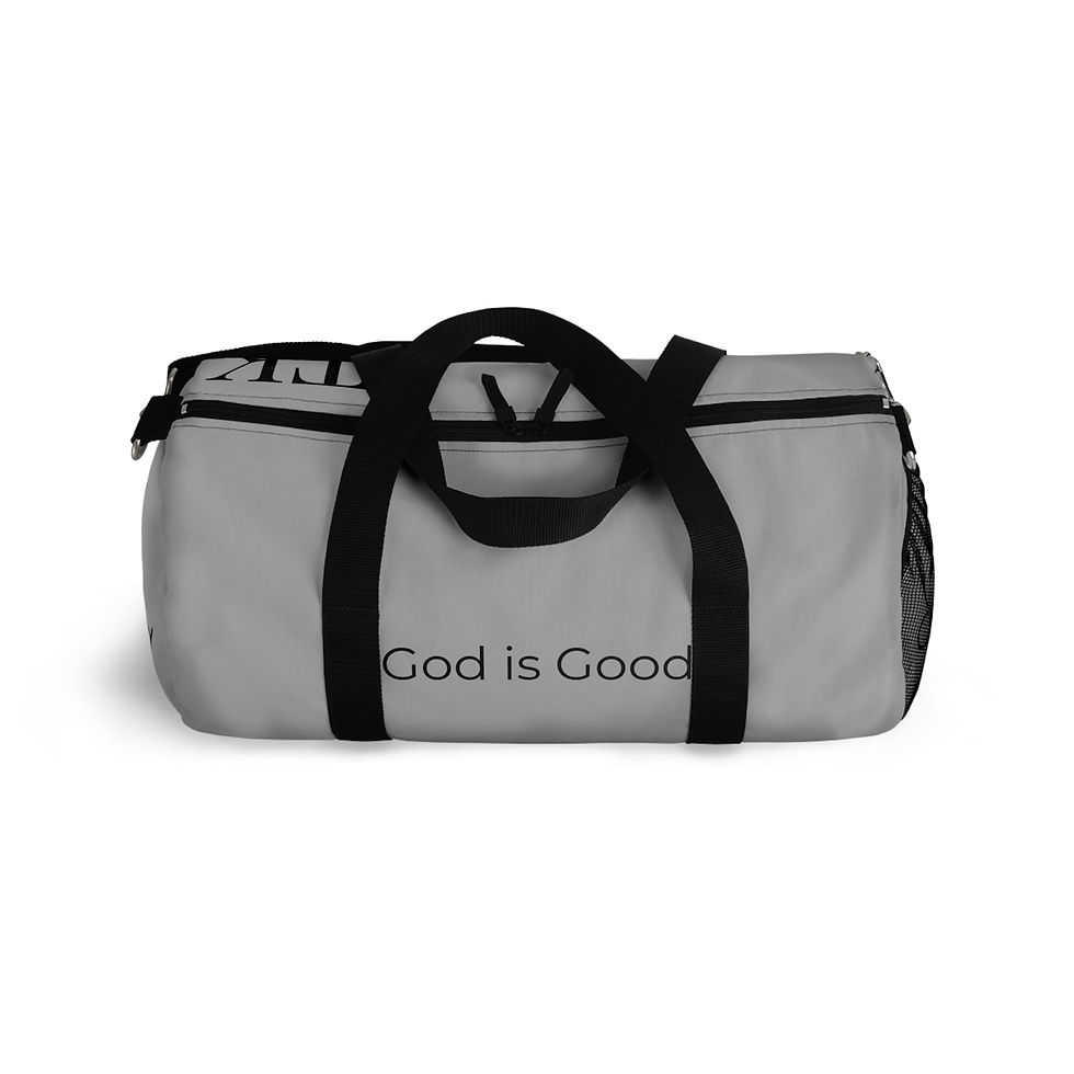 Thumbnail: "God is Good" Light Gray Duffel Bag, Gym Bag, Travel Bag, Unisex 