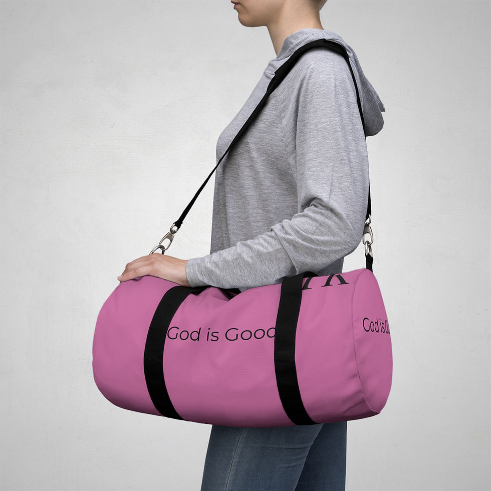 Thumbnail: "God is Good" Light Pink Duffel Bag, Gym Bag, Travel Bag, Unisex 