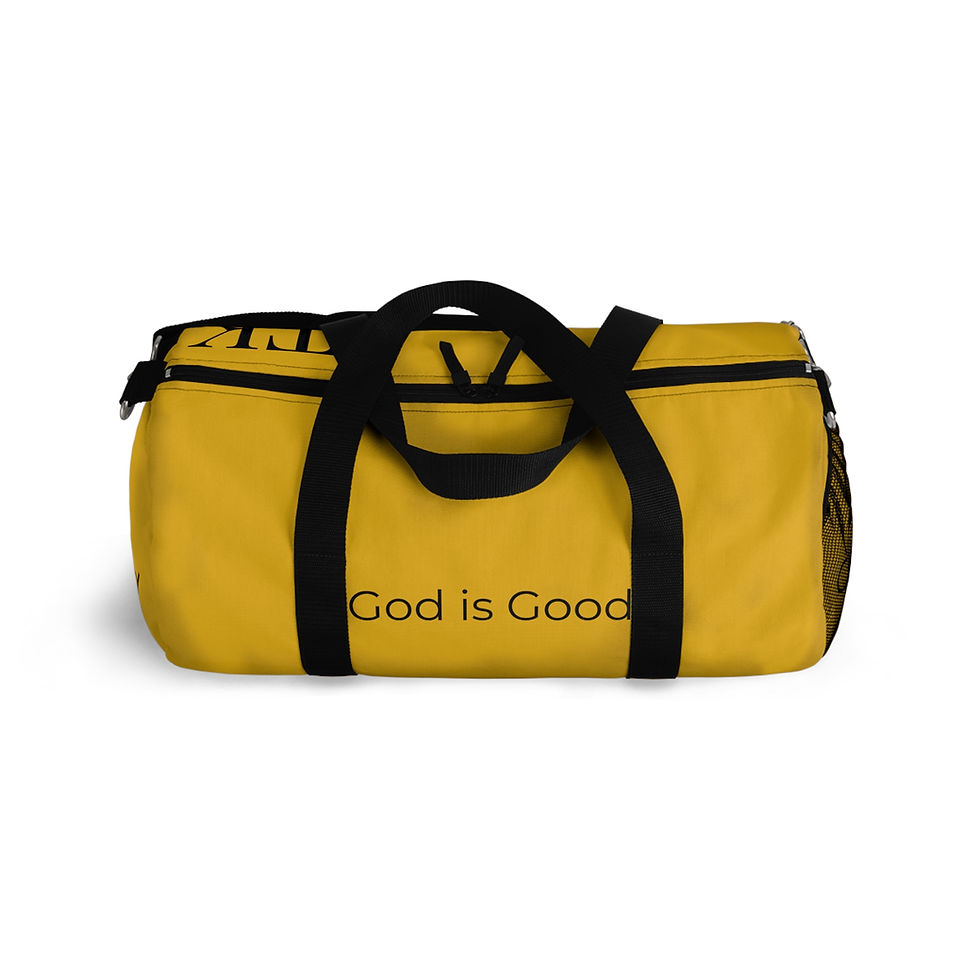 Thumbnail: "God is Good" Yellow Duffel Bag, Gym Bag, Travel Bag, Unisex 