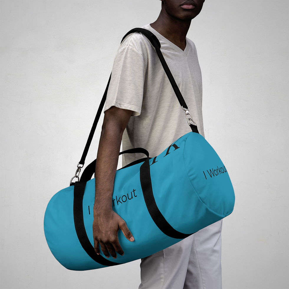 Thumbnail: "I Workout" Turquoise Duffel Bag, Gym Bag, Travel Bag, Unisex 