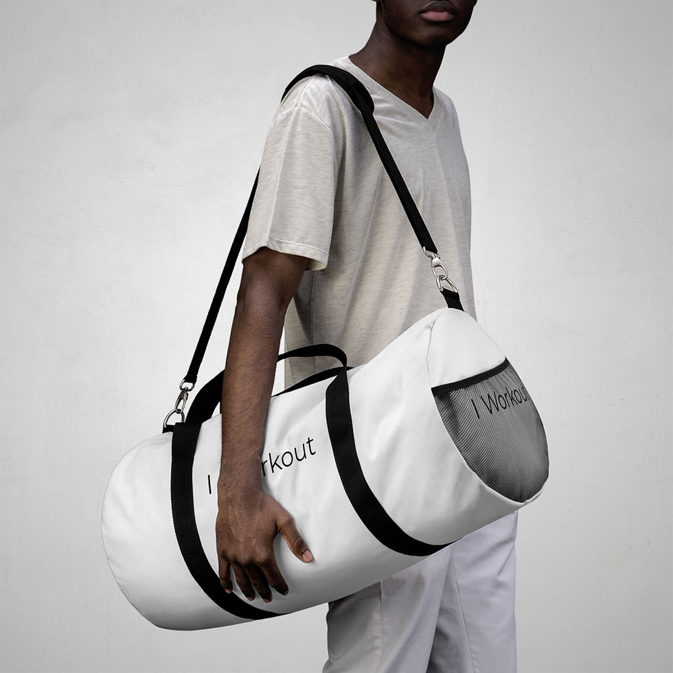 Thumbnail: "I Workout" White Duffel Bag, Gym Bag, Travel Bag, Unisex 
