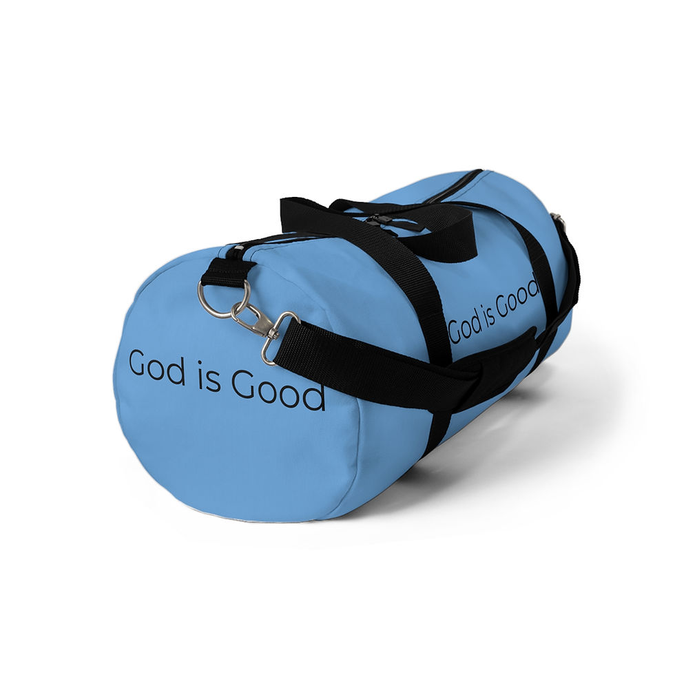 Thumbnail: "God is Good" Light Blue Duffel Bag, Gym Bag, Travel Bag, Unisex 