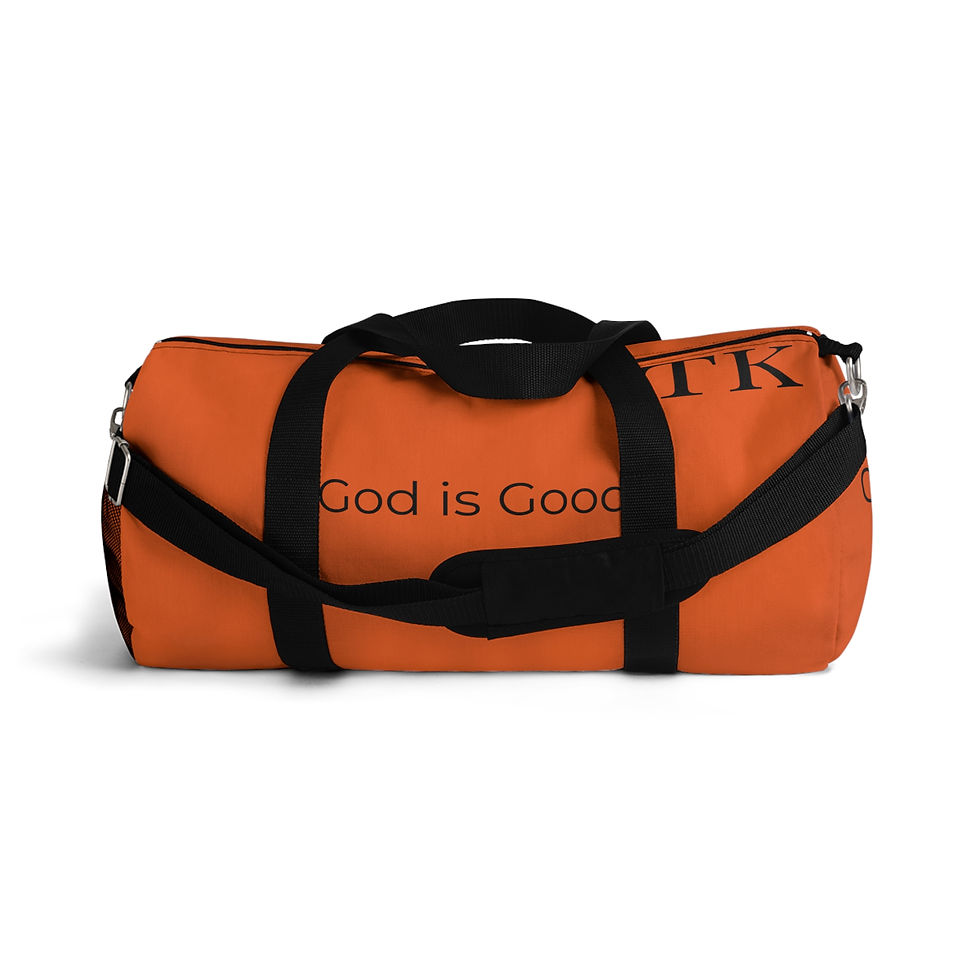 Thumbnail: "God is Good" Orange Duffel Bag, Gym Bag, Travel Bag, Unisex 