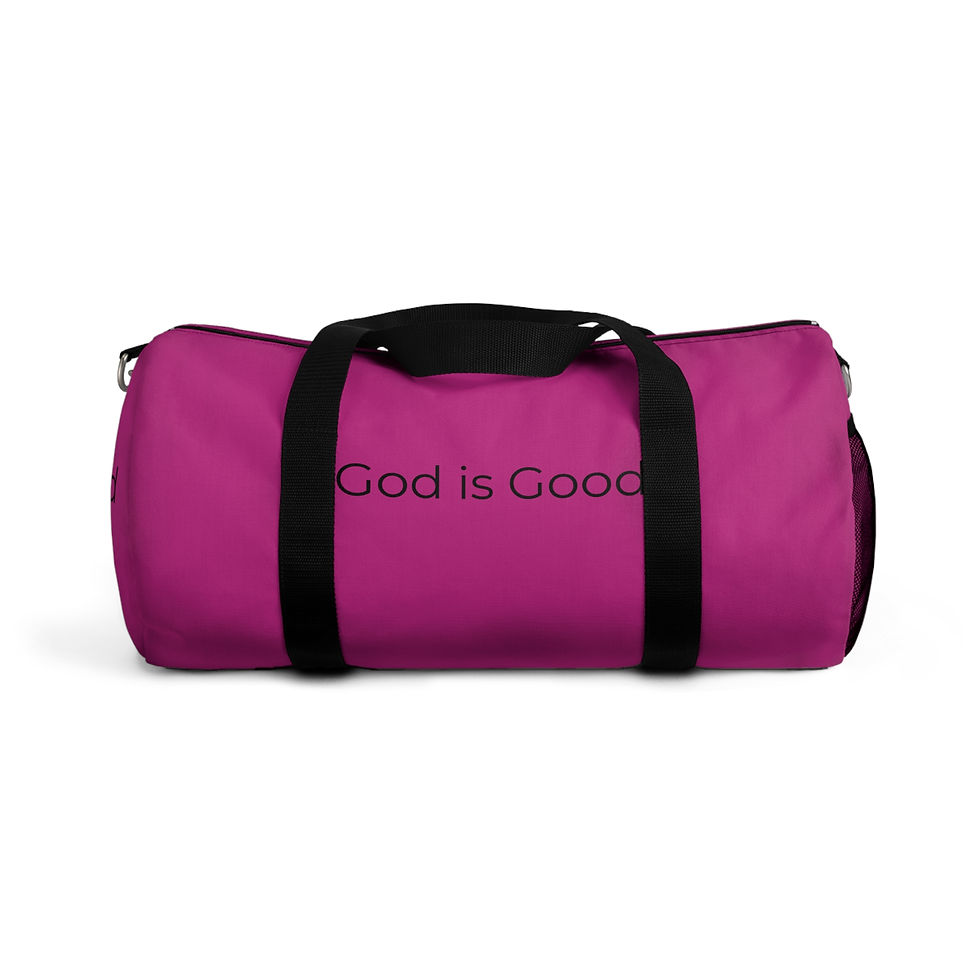 Thumbnail: "God is Good" Pink Duffel Bag, Gym Bag, Travel Bag, Unisex 