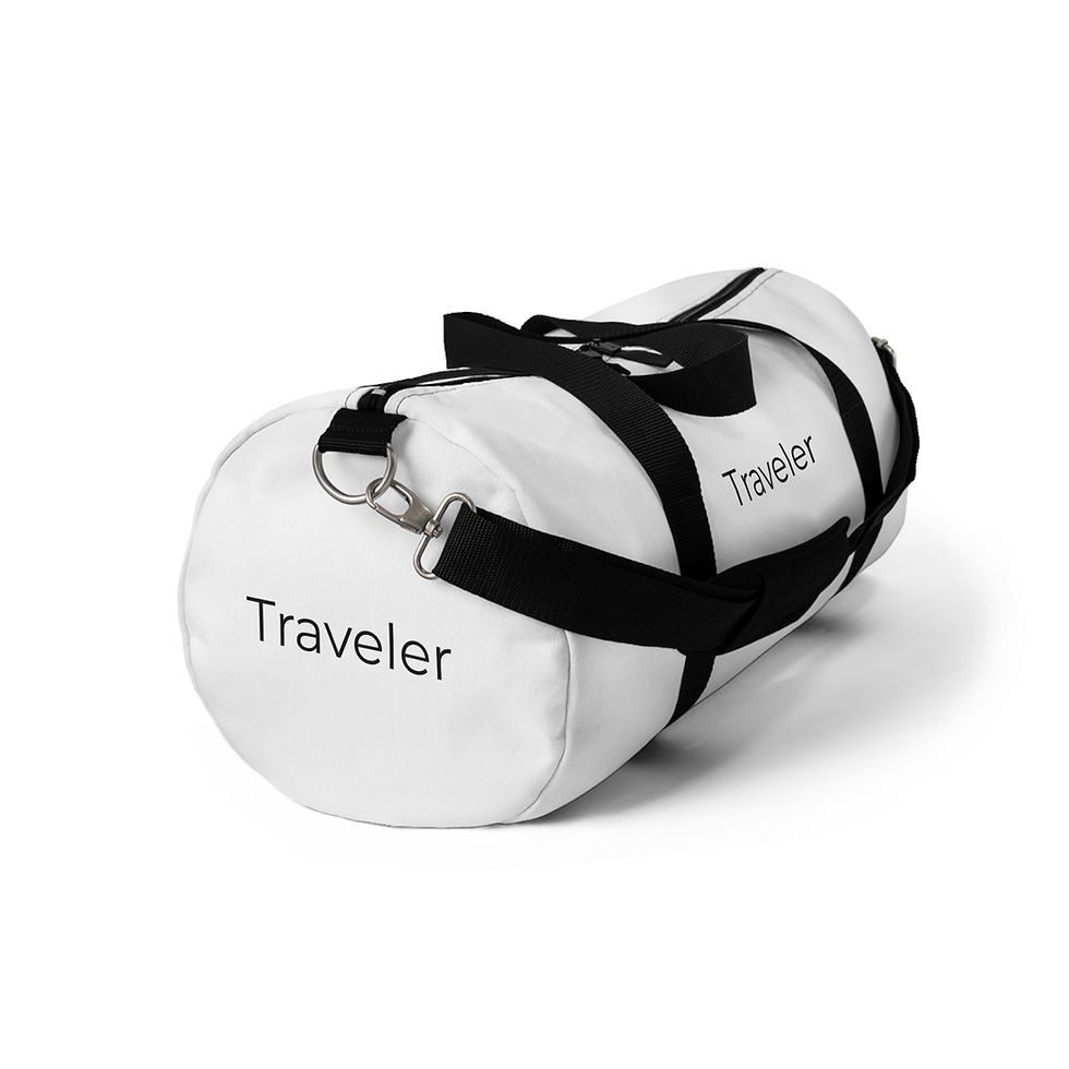 Thumbnail: "Traveler" White Duffel Bag, Gym Bag, Travel Bag, Unisex 