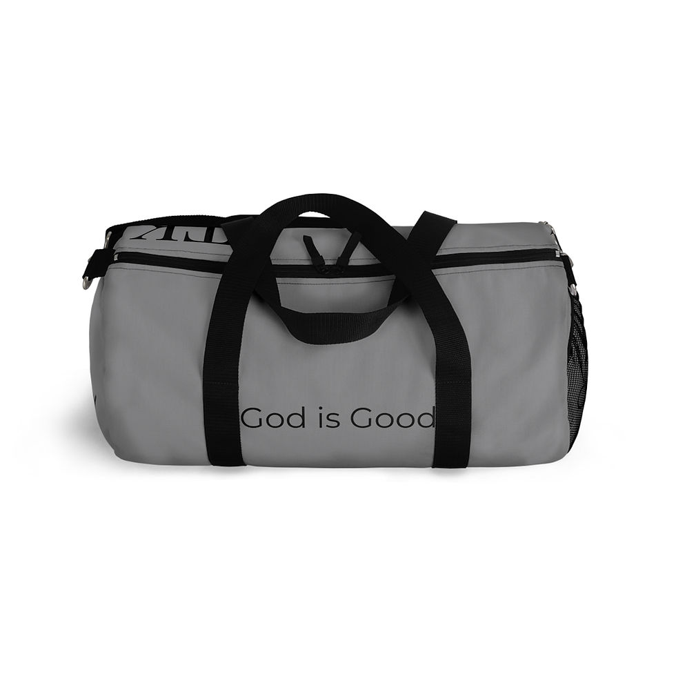 Thumbnail: "God is Good" Gray Duffel Bag, Gym Bag, Travel Bag, Unisex 