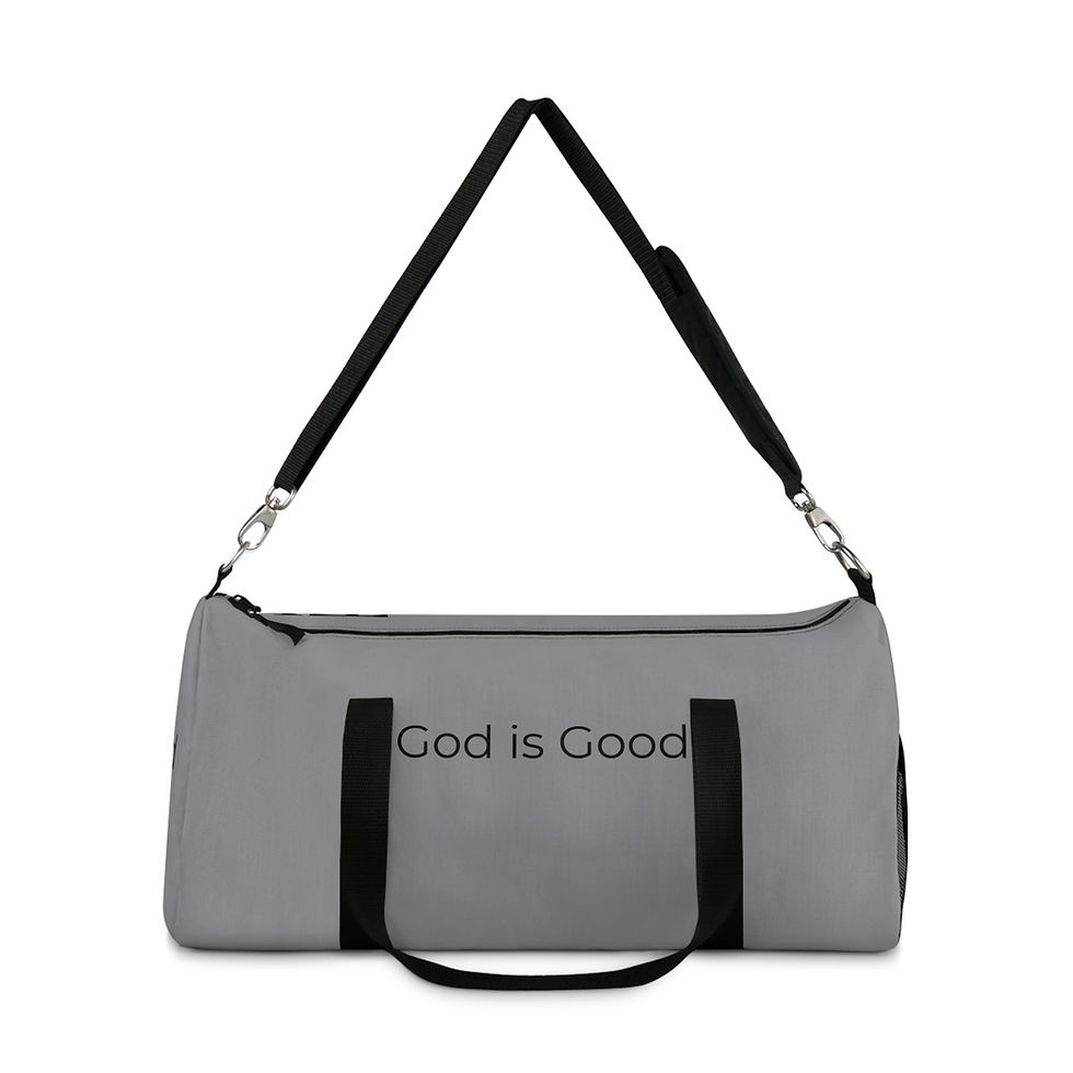 Thumbnail: "God is Good" Gray Duffel Bag, Gym Bag, Travel Bag, Unisex 