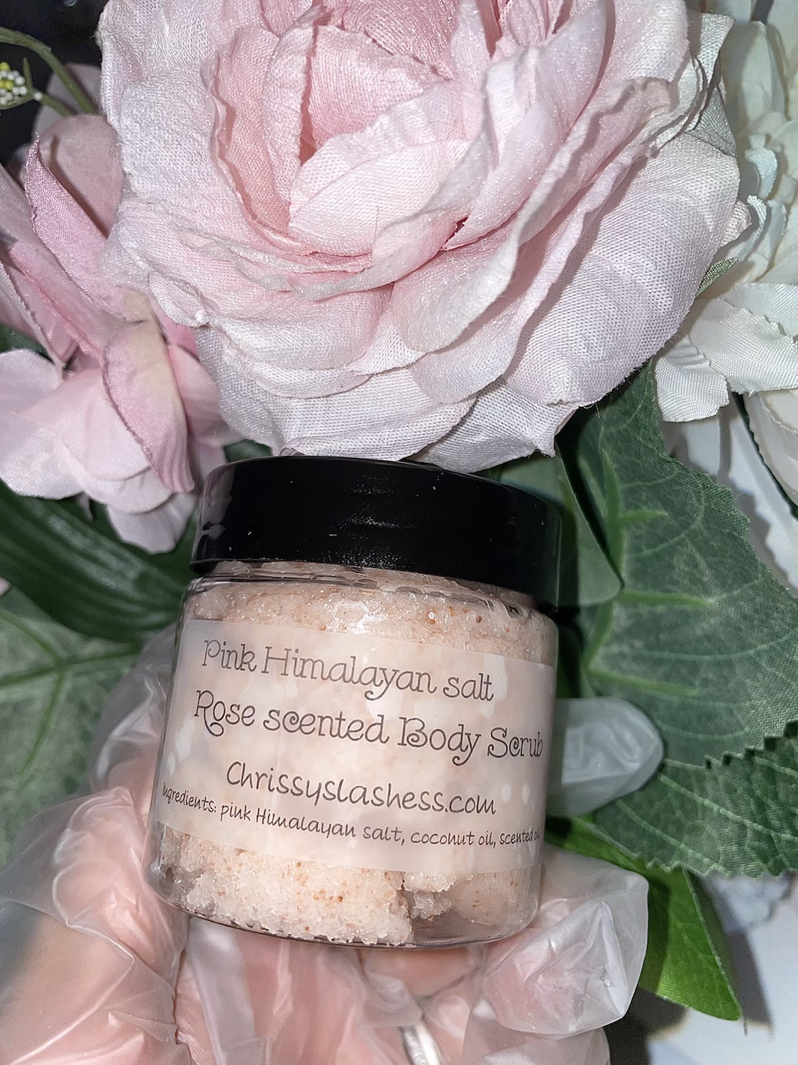 Pink Himalayan salt rose scented body scrub 
