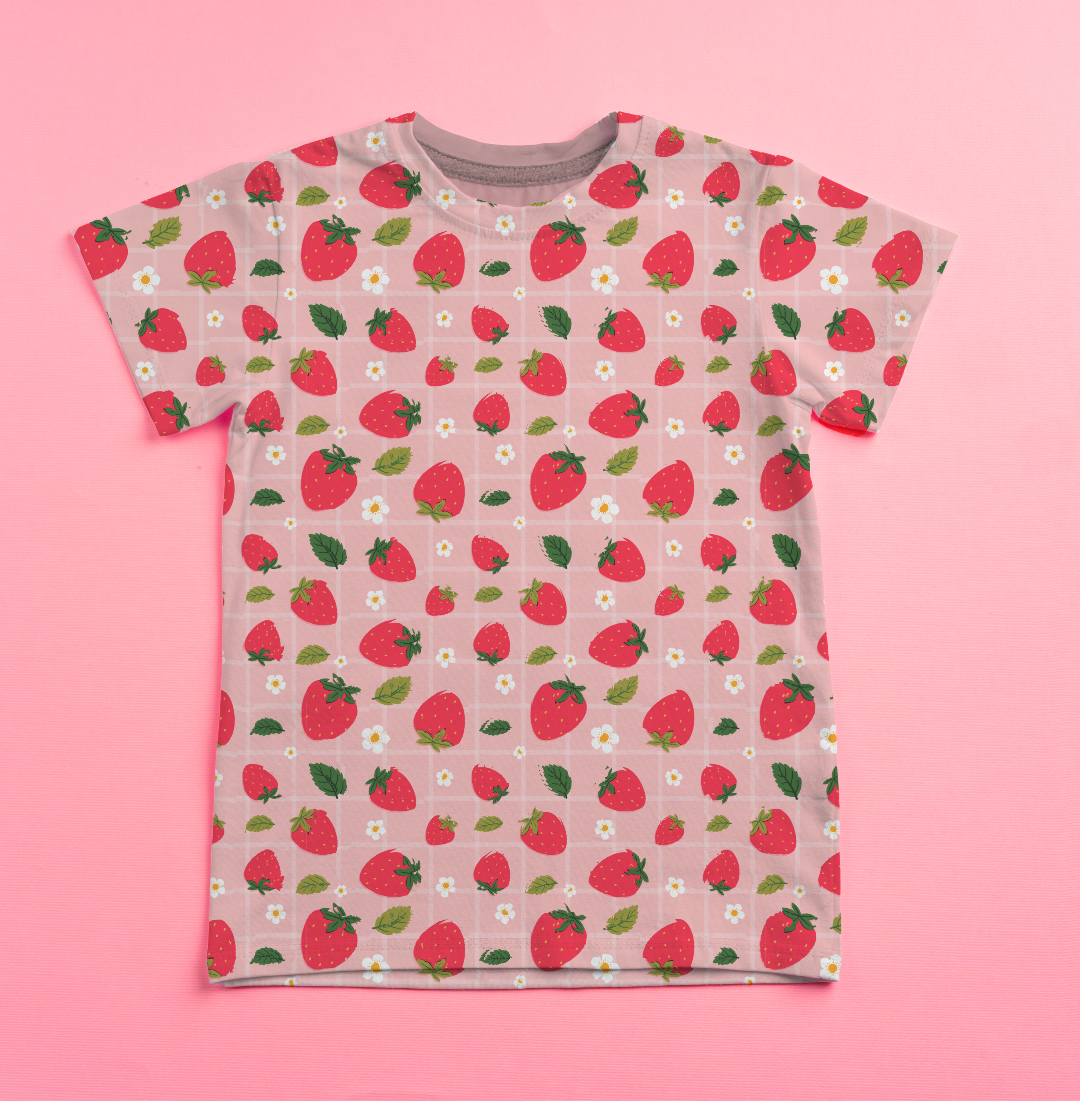 Strawberries obsession, all over print unique cute t-shirt for kids