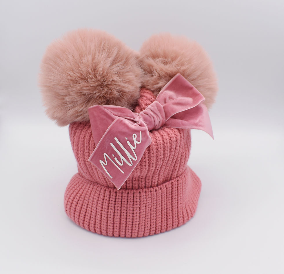 Thumbnail: Personalised double pompom warm winter hat kids