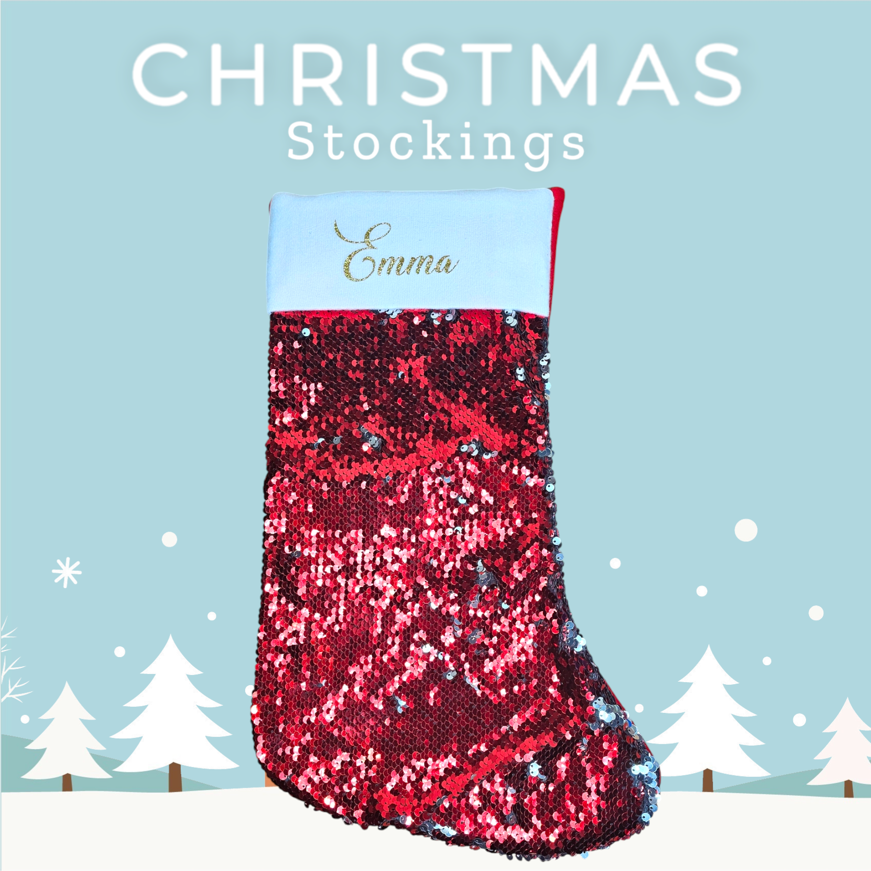 Personalised Christmas Stocking | Reversible Sequin