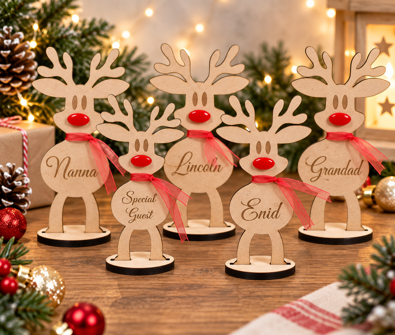 Personalised Wooden Reindeer Christmas Place Name