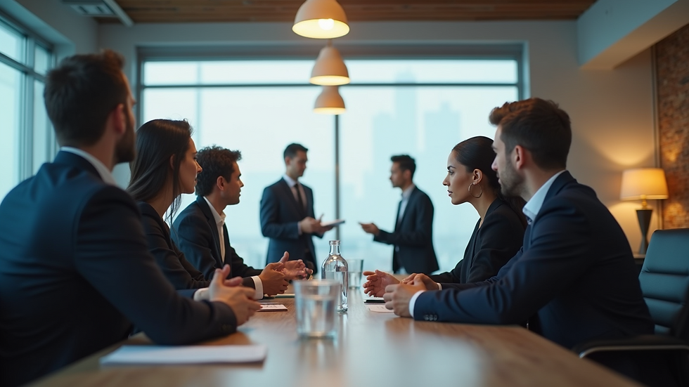 Eye-level view of a corporate team engaged in a leadership training session