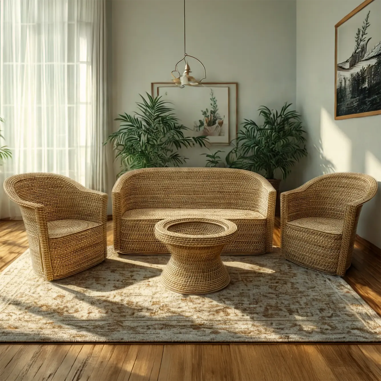 Luxury Handwoven Cane Lounge Sofa Set
