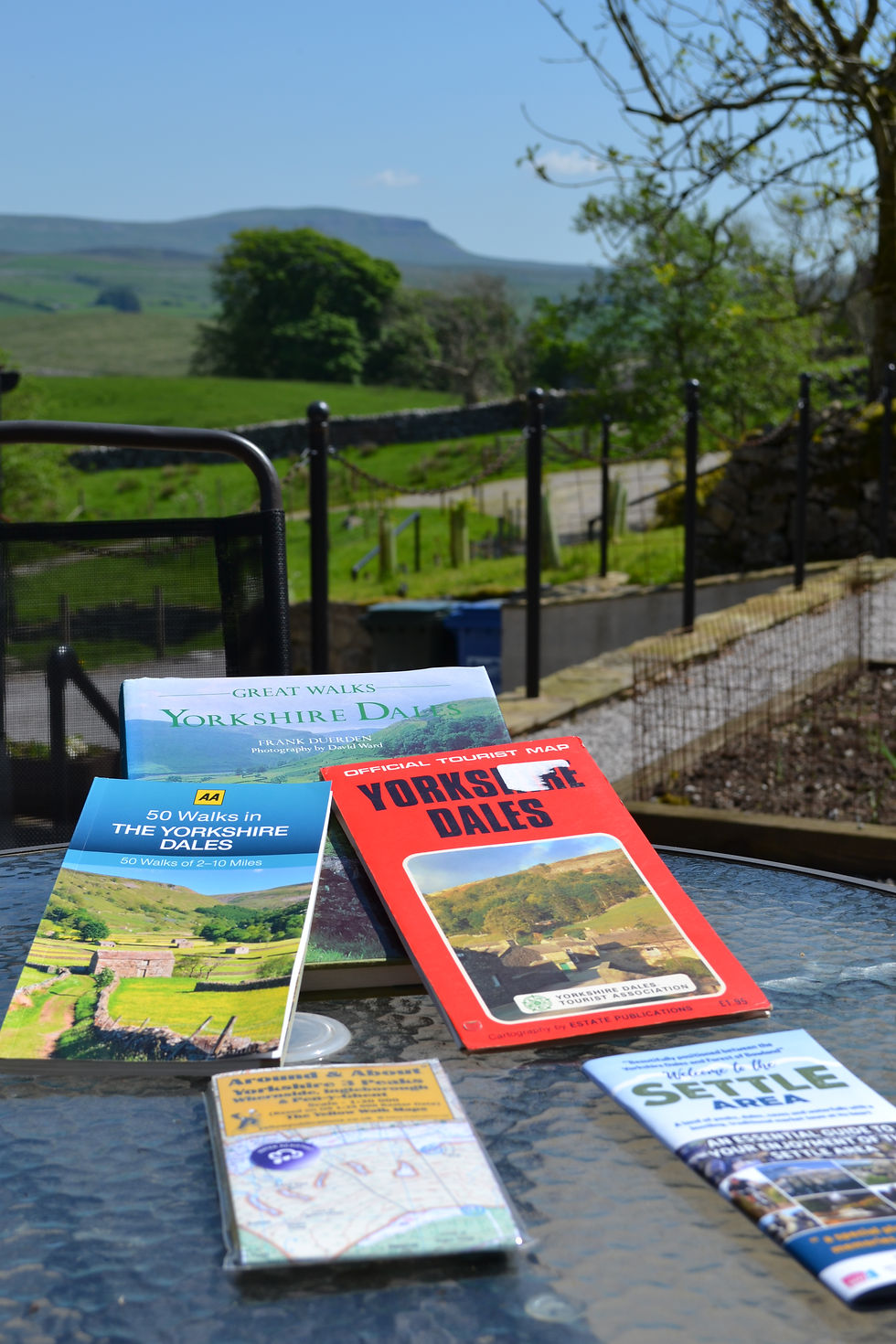 Stunning view of Pen-y-ghent one of the Yorkshire Three peaks from the patio of Ashes Farm Self catering cottage