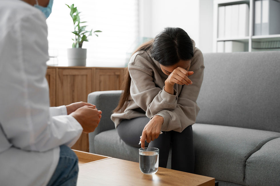 a woman has mental health problem assisting by the psychotherapist