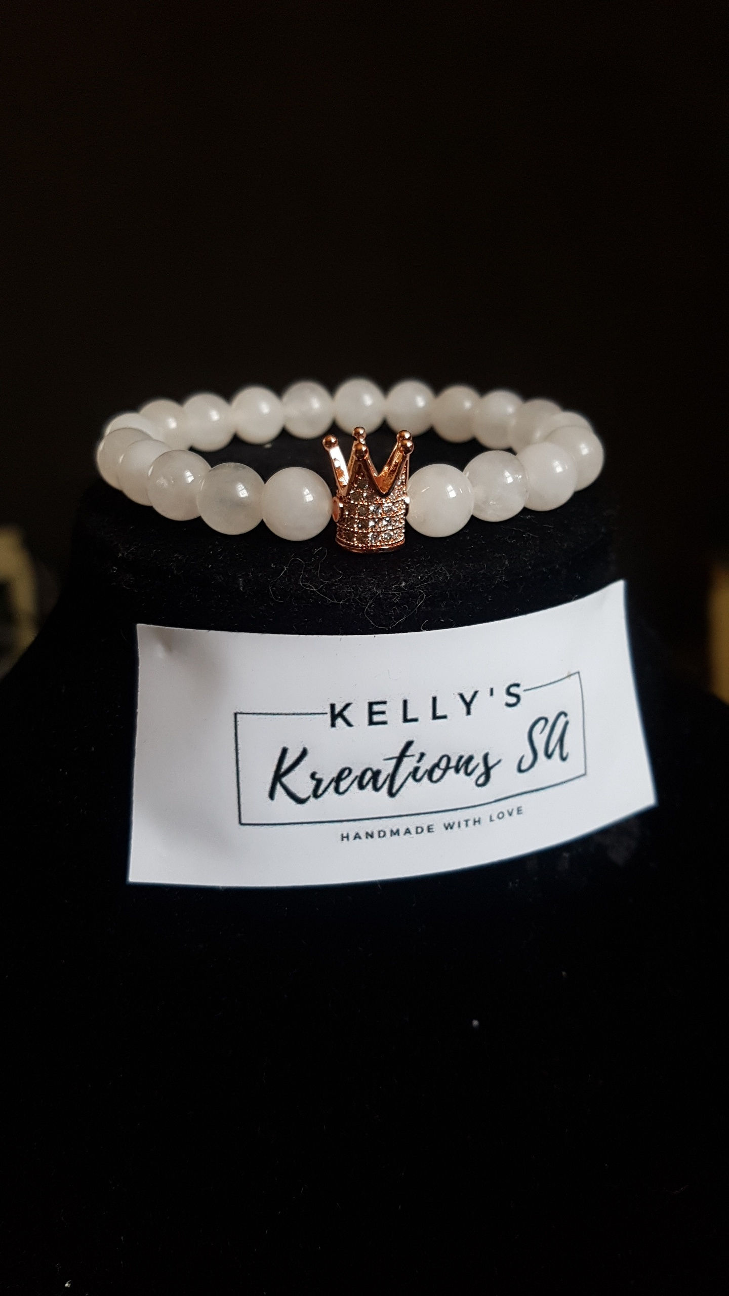 Rose quartz & zirconia crown bracelet 