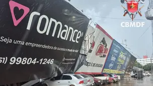 Temporal derruba fachada de comércio no DF e atinge sete carros em Santa Maria