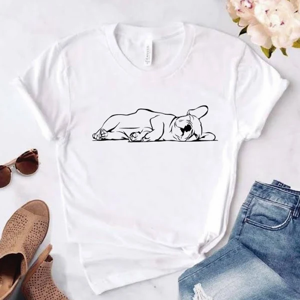 Miniatura: Camisa sublimada tipo T-shirt Perrito acostado  C/ rosa,blanco,negro y gris