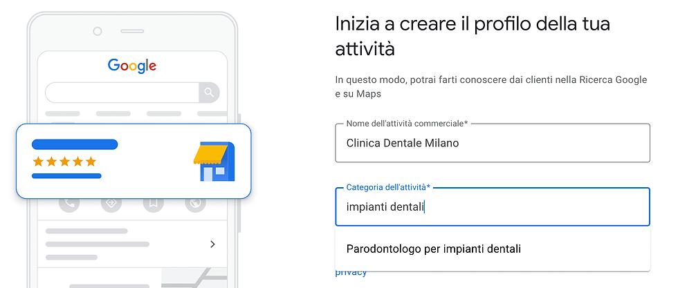 Scelta categoria principale google my business