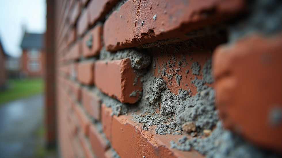 Close-up view of damaged chimney bricks needing repair