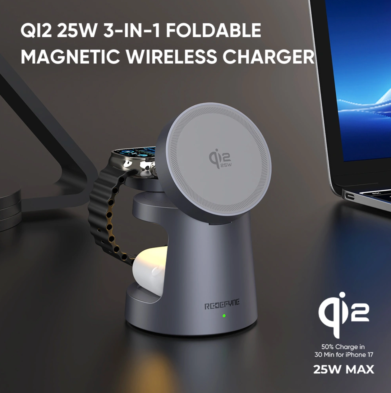 25W 3-IN-1 Foldable Magnetic Wireless Charger