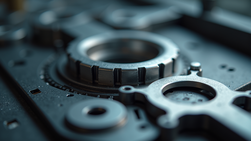 High angle view of aerospace components manufactured with precision dies
