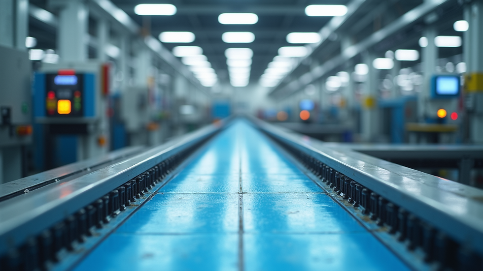 High angle view of a clean coating line with automated monitoring systems