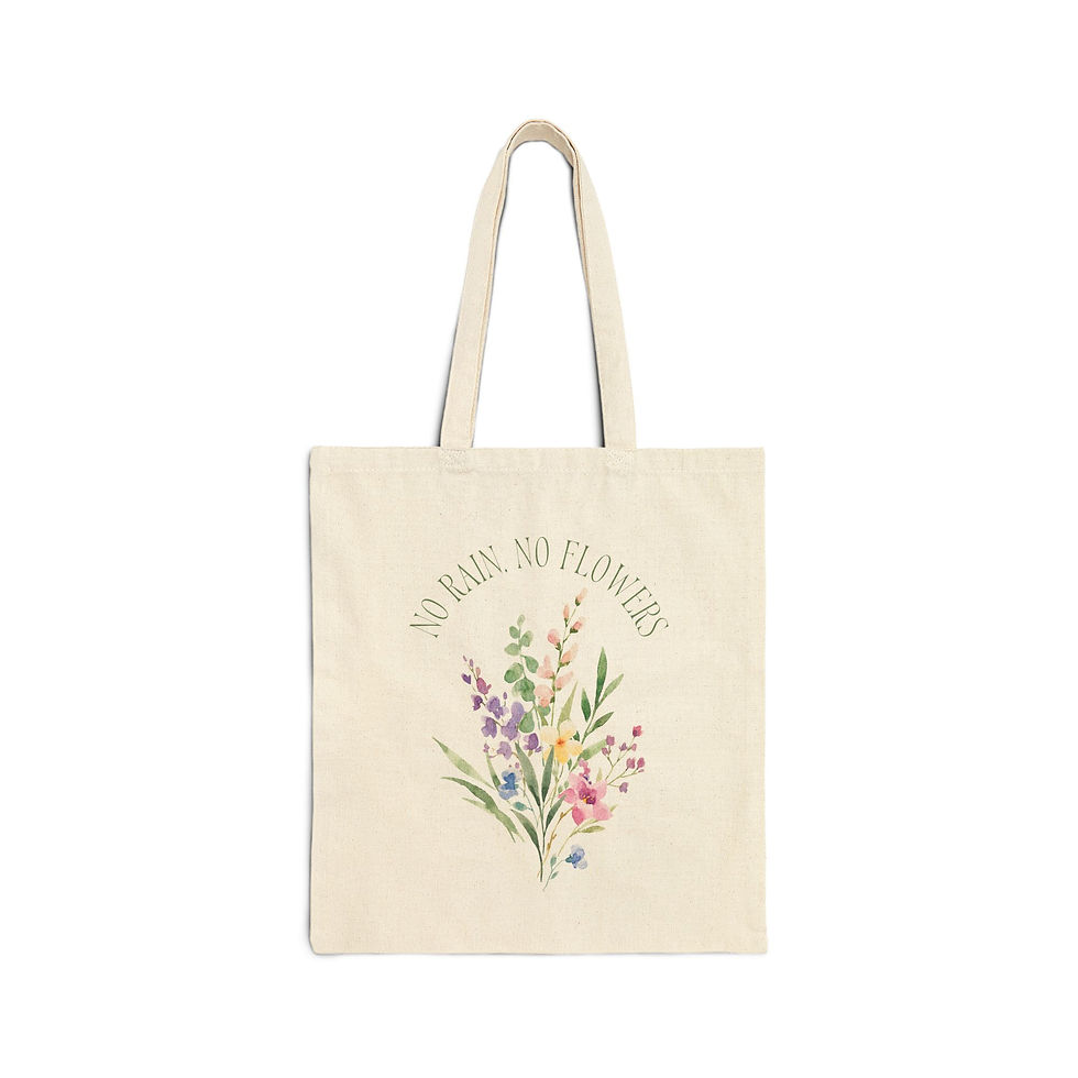 Thumbnail: Floral Bouquet Tote Bag — "No Rain, No Flowers" Canvas Shopper