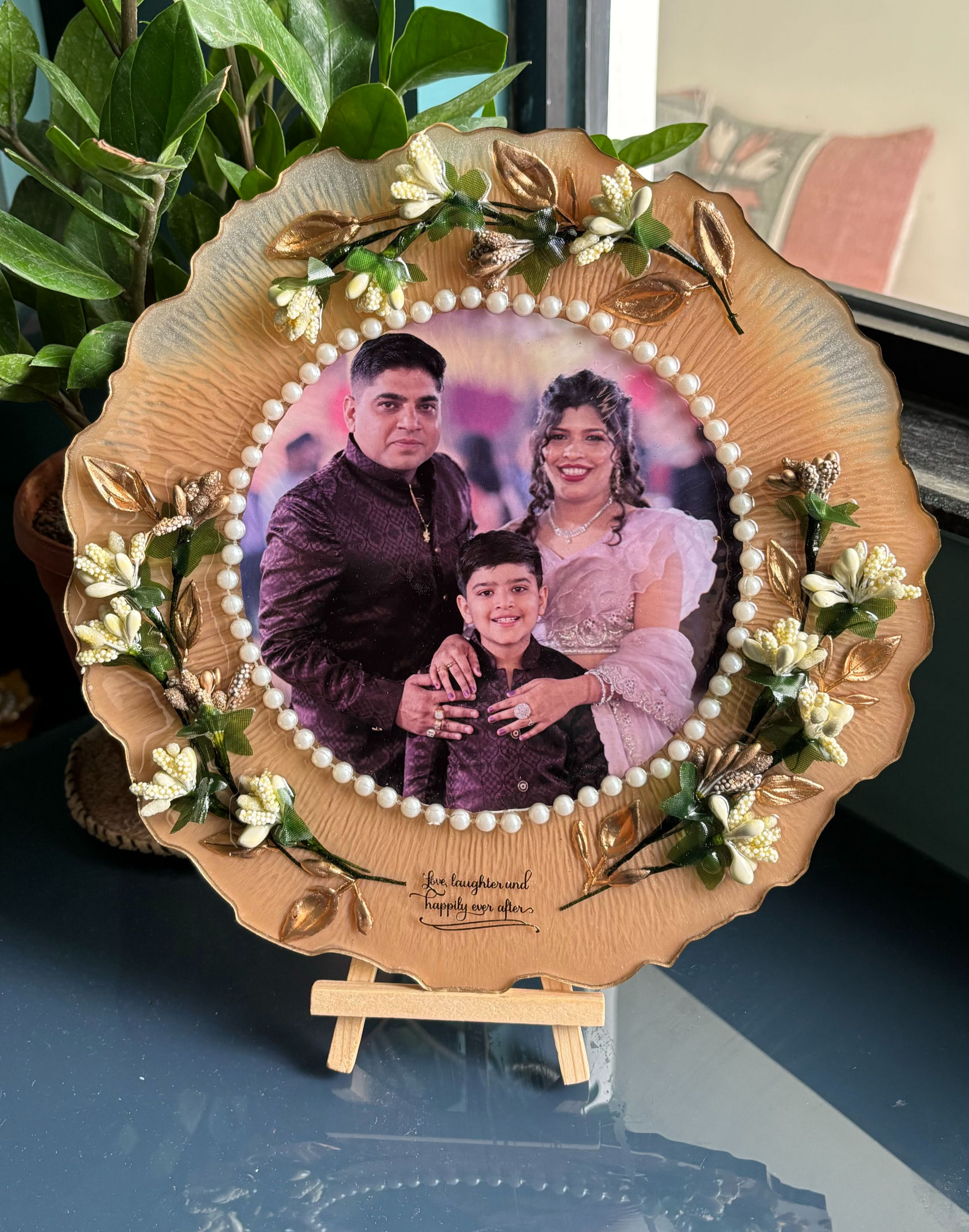 Golden Blossom Resin Photo Frame