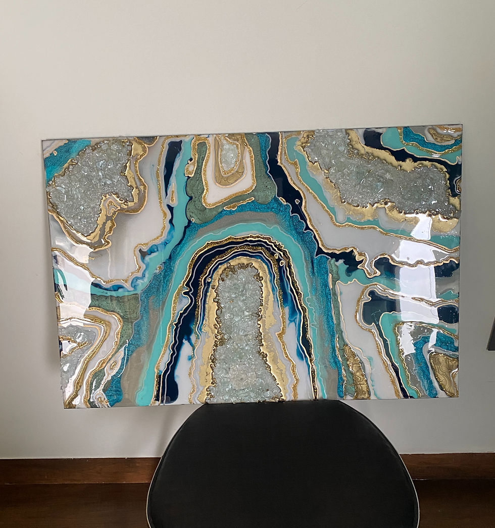 Thumbnail: Blue hued Crystal Geode Resin Wall Art