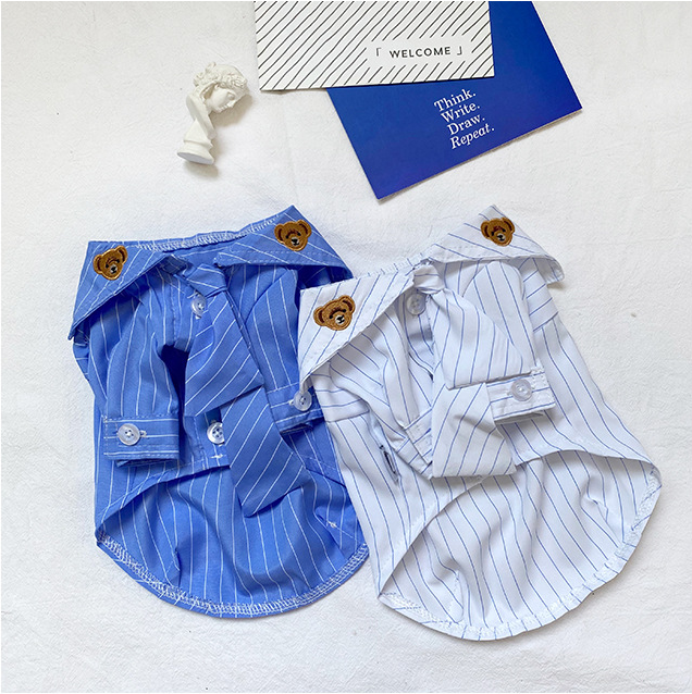 Thumbnail: Stripe Navy Style Pet Shirt with Teddy Bear
