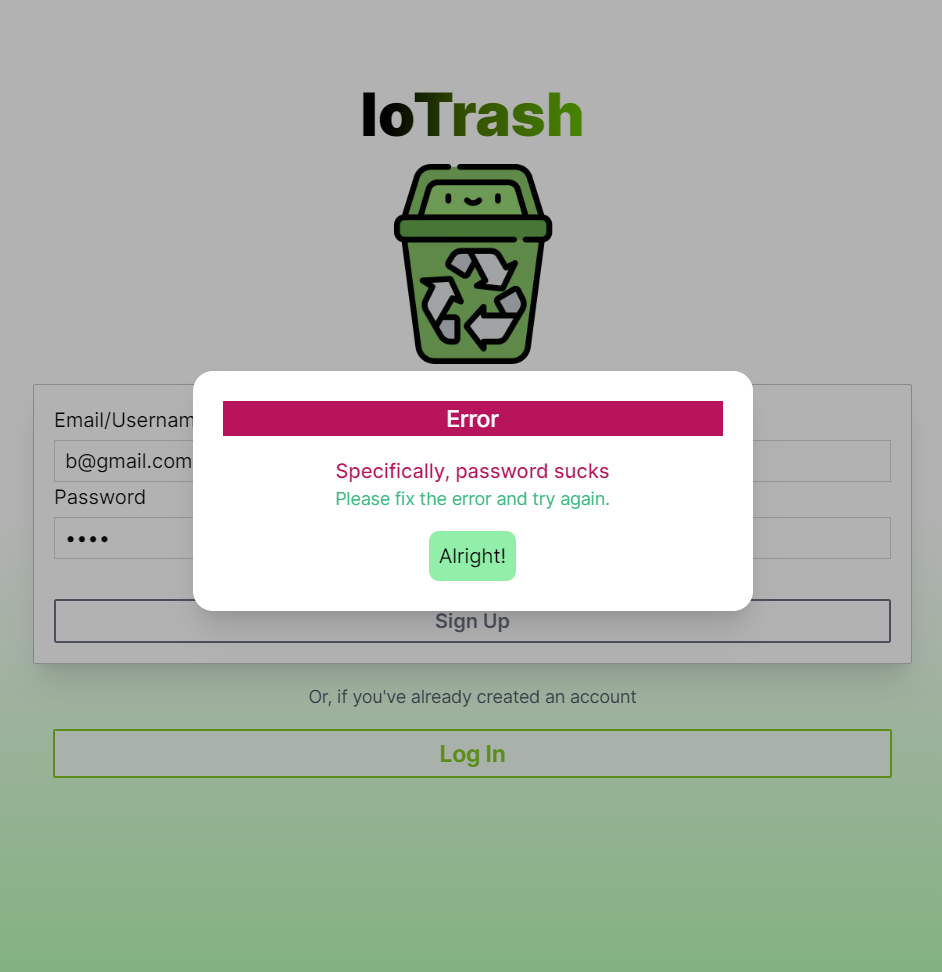 Error Popup Example