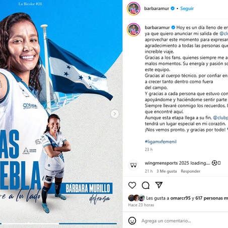 BÁRBARA MURILLO ES LA PRIMERA BAJA DEL PUEBLA FEMENIL