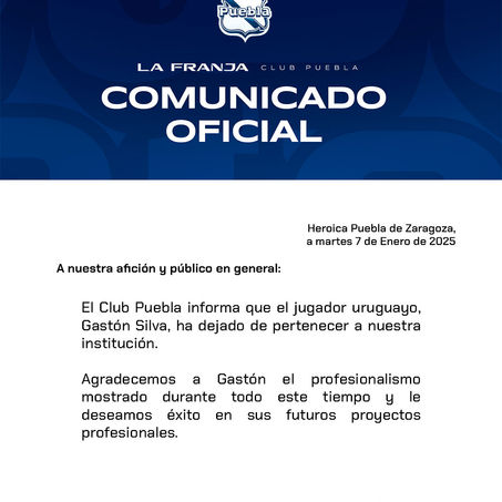 GASTÓN SILVA DEJA DE SER PARTE DEL CLUB PUEBLA.