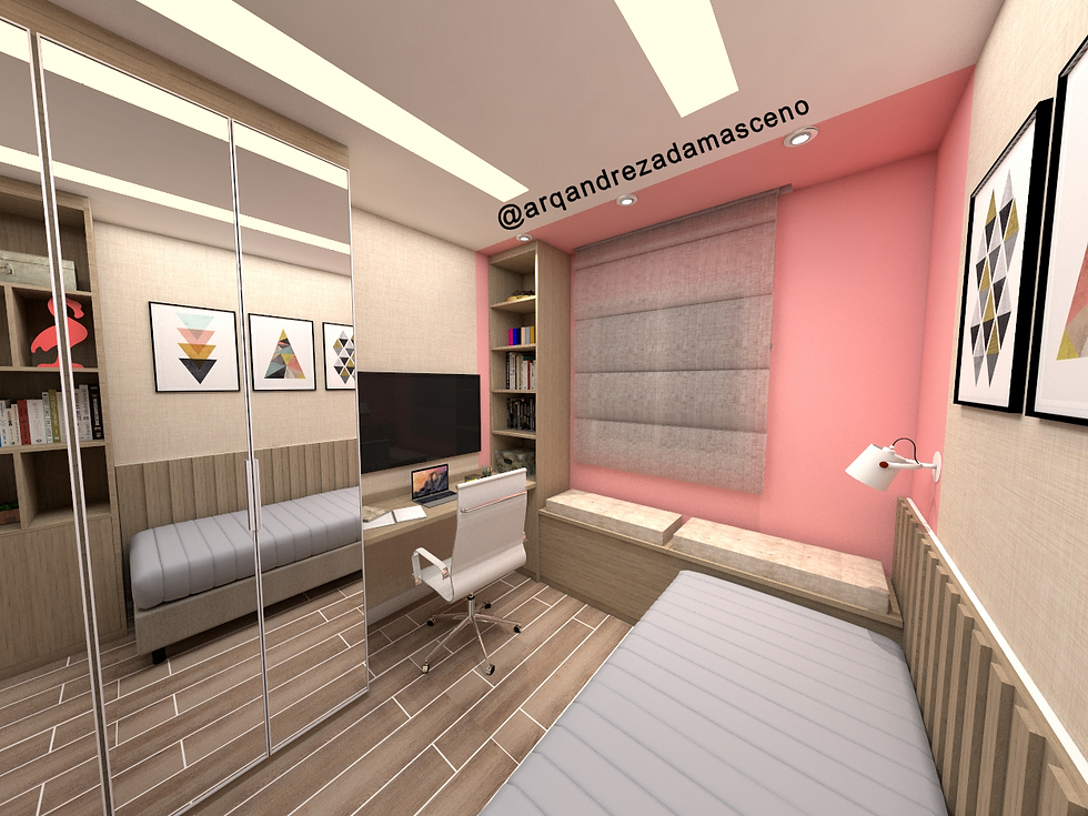 Quarto com espaço para estudo/leitura