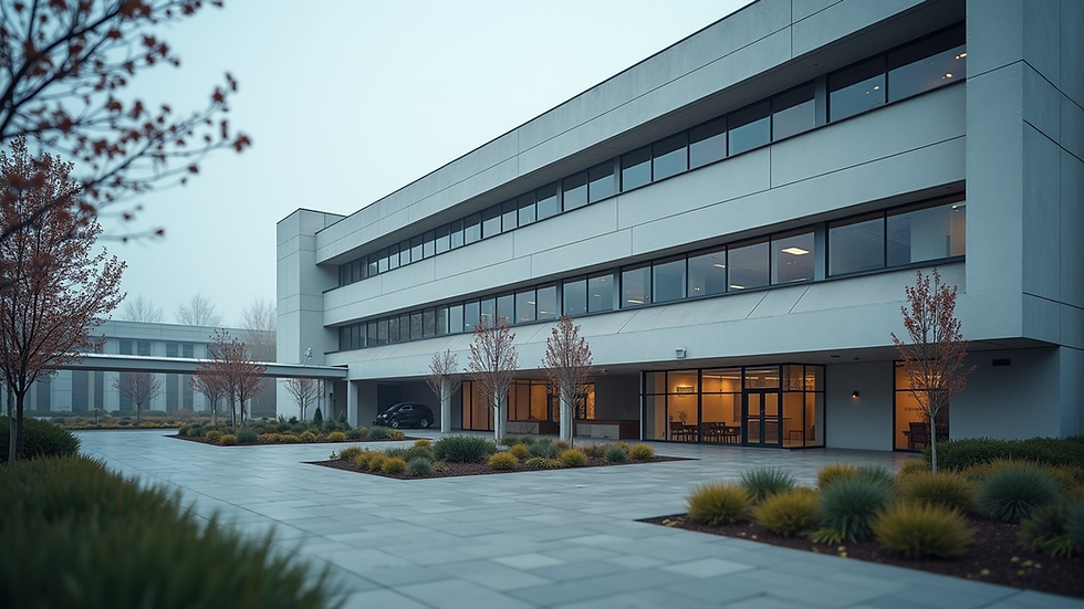 Eye-level view of a modern medical facility exterior