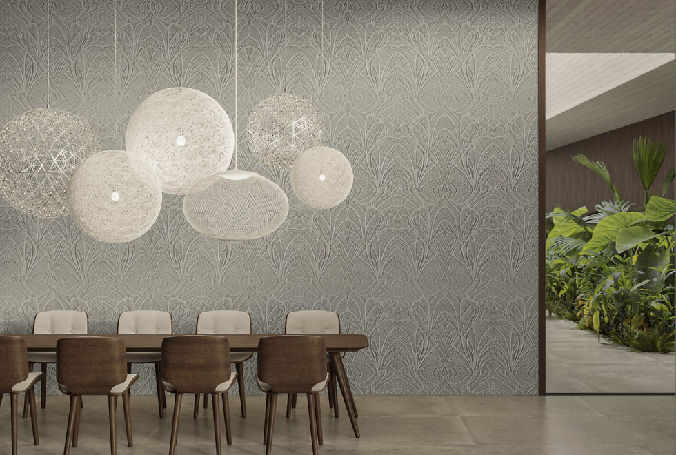 Vue latérale d’un mur avec papier peint texturé beige