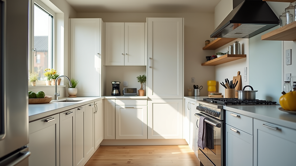 Eye-level view of a beautifully remodeled kitchen with modern appliances
